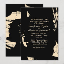 Inbjudan till abstrakt Black and Peach Music Weddi