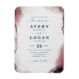 Inbjudan till abstrakt Burgundy & Navy Blue Weddin Magnet