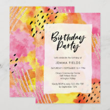 Inbjudan till abstrakt på födelsedag | rosa och or