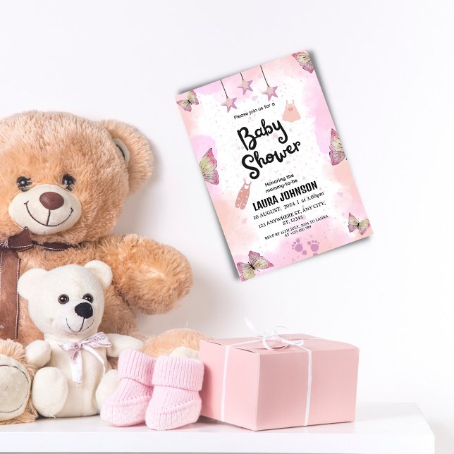 Inbjudan till abstrakt Rosa Vattenfärgsbabykläder (Skapare uppladdad)