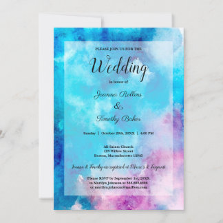 Inbjudan till abstrakt Watercolor Blue Lila Weddin