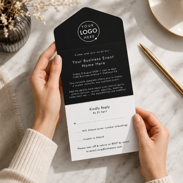 Inbjudan till affärsevenemang | RSVP Allt-i-ett-in (Custom business event invitation with tear off RSVP card for easy guest response tracking)