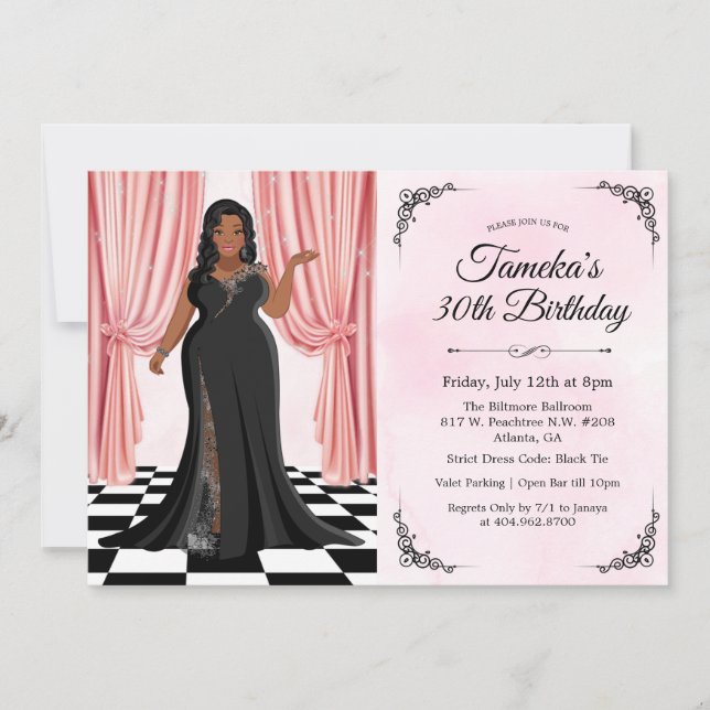 Inbjudan till afrikansk amerikansk Elegant Gown Bi (Framsida)