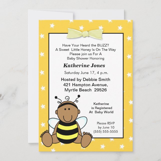 Inbjudan till afrikanska amerikanska Baby Bee Baby (Framsida)