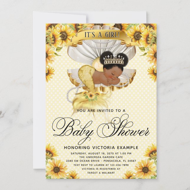 Inbjudan till Afro Sjöjungfru Solrosblommans babyk (Framsida)