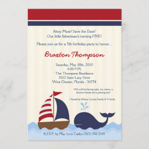Inbjudan till Ahoy Nautical Whale Boat Birthday