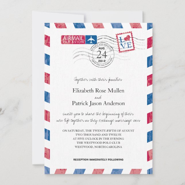 Inbjudan till Airmail Wedding (Framsida)