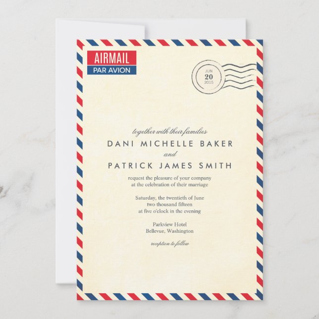 Inbjudan till Airmail Wedding (Framsida)