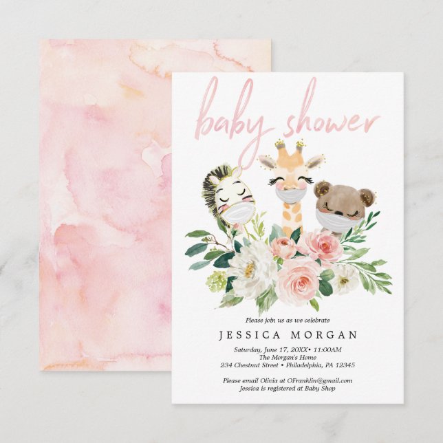Inbjudan till Airy  Animals Baby Shower (Fram/baksida)