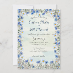 Inbjudan till akrylasbröllop i vår Blue Wildblomma