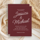 Inbjudan till aktuell Snyggt för Cabernet Red Scri<br><div class="desc">Den här elegantens burgiga bröllopsinbjudan innehåller en minimalistisk layout med romantiska skriptanspråk och skarp vit text på en rik vin-röd bakgrund. Den klassiska och förfinade utformningen är perfekt för höst- eller höstbröllop, vinodlingar eller formella kvällsaffärer. Den här tidslösa mallen gör det enkelt att anpassade med dina namn- och bröllop-uppgifter och...</div>