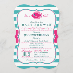 Inbjudan till akvatisk och Rosa Fish Baby Shower