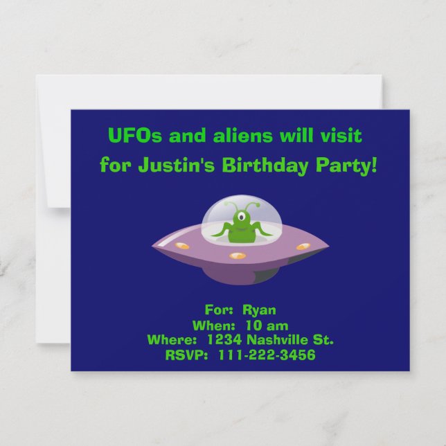 Inbjudan till Alien Birthday (Framsida)