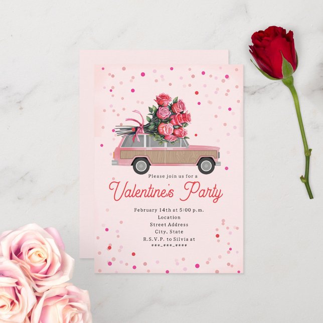 Inbjudan till Alla Hjärtans Dags-fest med Rosa SUV (Skapare uppladdad)