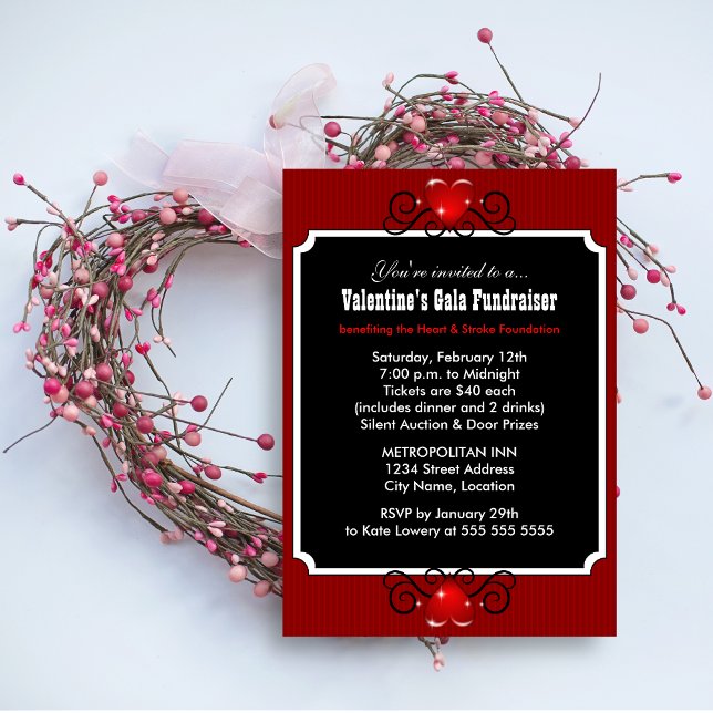 Inbjudan till Alla Hjärtans Dans (Valentine's Day party or gala invitation front view.)