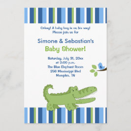 Inbjudan till Alligator Baby Shower Blue/Grönt 5x7