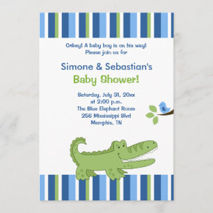Inbjudan till Alligator Baby Shower Blue/Grönt 5x7