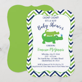 Inbjudan till Alligator Grönt Blue Boy Baby Shower