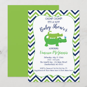 Inbjudan till Alligator Grönt Blue Boy Baby Shower