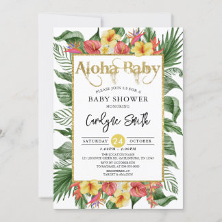Inbjudan till Aloha Baby Guld Tropical Baby Shower