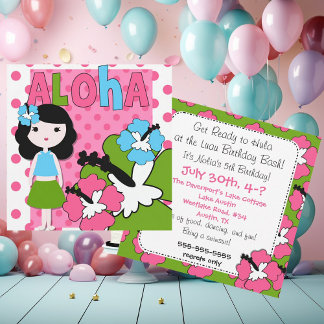 Inbjudan till Aloha Birthday (Black Hair Girl)