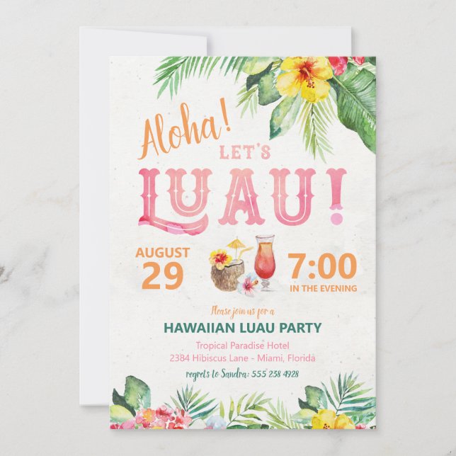 Inbjudan till Aloha Hawaiian Luau-fest (Framsida)