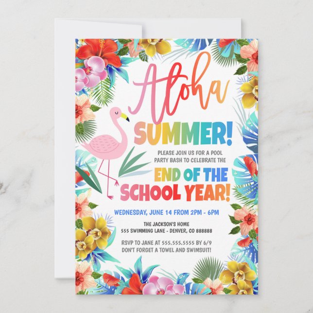 Inbjudan till Aloha Summer Bassäng Party (Framsida)