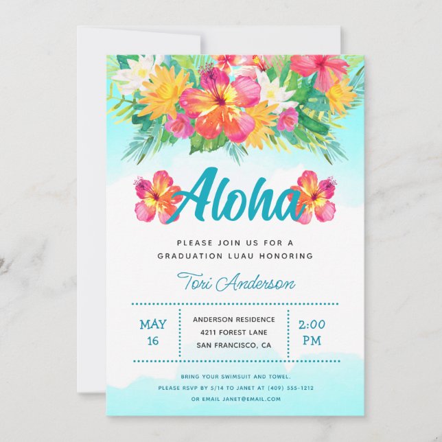 Inbjudan till Aloha Tropical Studenten Luau Glitte (Framsida)