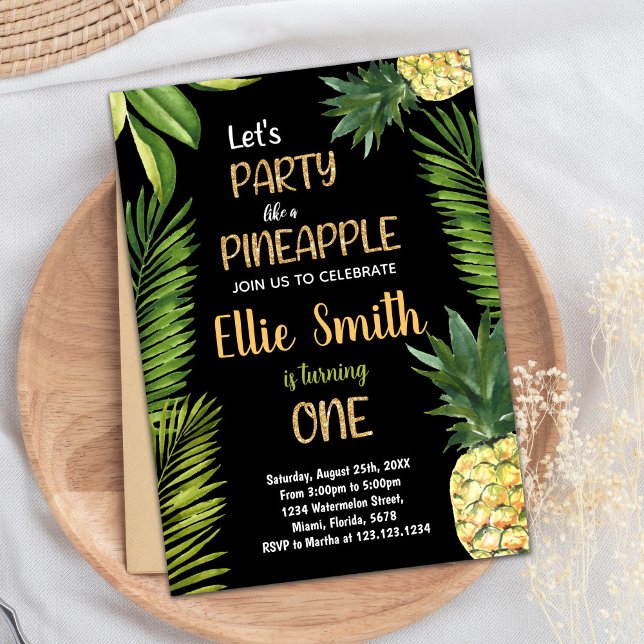 Inbjudan till ananas födelsedag för första Grönten (First Green Pineapple Birthday Invitations)