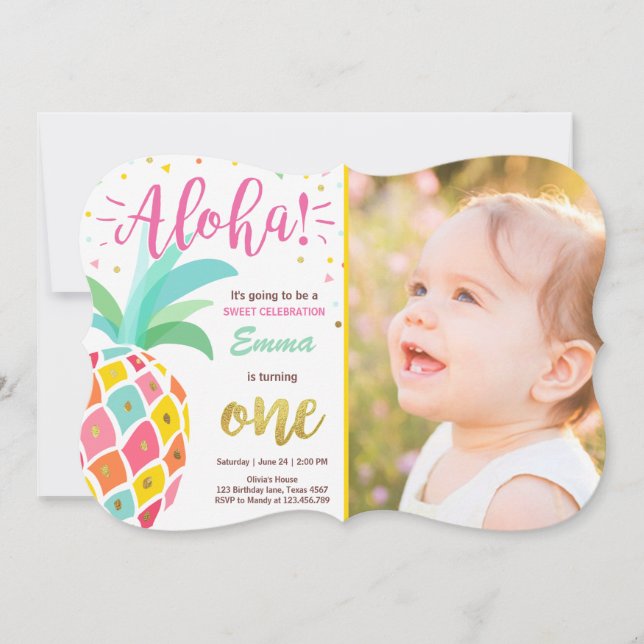 Inbjudan till ananas födelsedag Tropical Luau Hawa (Framsida)