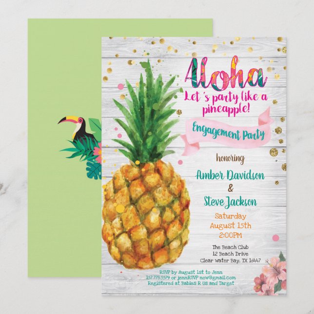 Inbjudan till ananas förlovningsfest tropiska (Fram/baksida)
