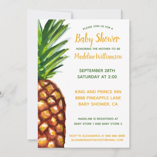Inbjudan till ananas Tropical Baby Shower (Framsida)