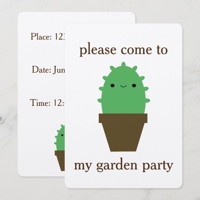 Inbjudan till anläggningen Cute cactus kawaii (Fram/baksida)