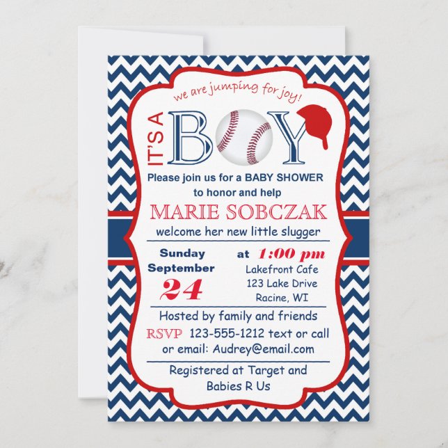 Inbjudan till Anpassade Baseball Baby Shower (Framsida)