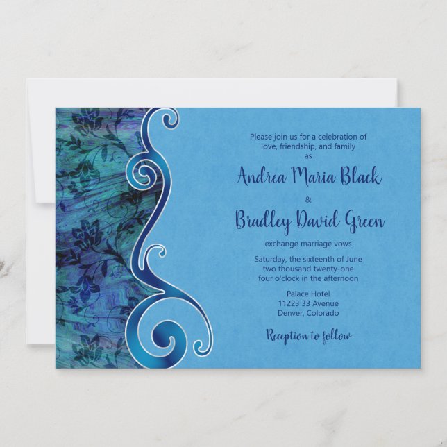 Inbjudan till anpassadet Aqua Blue Wedding (Framsida)