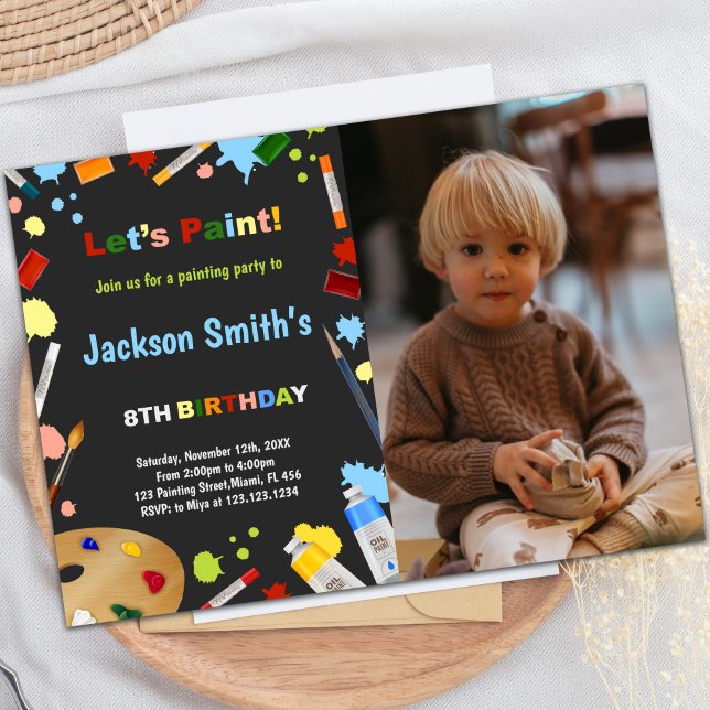 Inbjudan till anpassadets barnparti (Chalk Board Paint Birthday Invitations with photo)