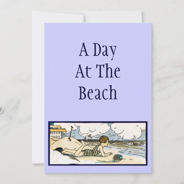 Inbjudan till Anpassningsbar av vintage Beach Art (Framsida)