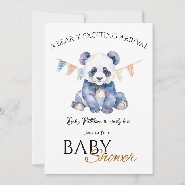 Inbjudan till anpassningsbar Baby Panda Baby Showe (Framsida)