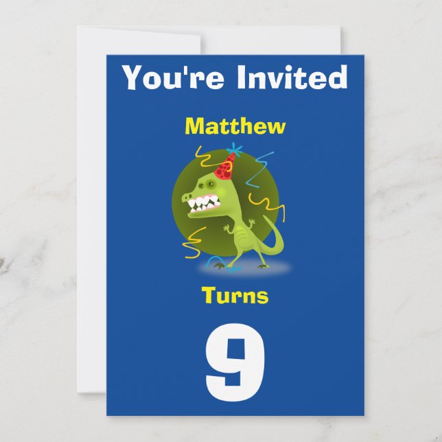 Inbjudan till Anpassningsbar Dinosaur-Birthday add (Framsida)