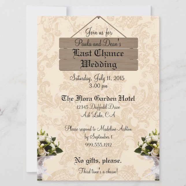Inbjudan till anpassningsbar förra chansbröllop (Framsida)