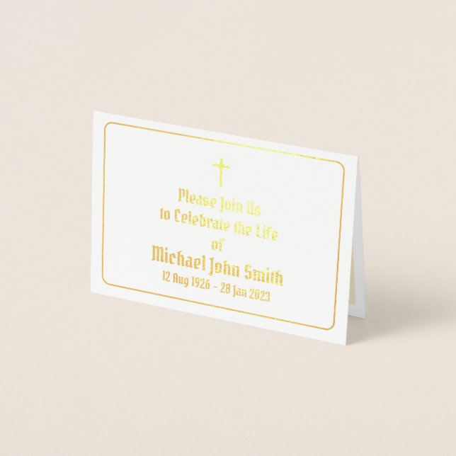 Inbjudan till anpassningsbar Funeral Gold Foil Kor Folierat Kort (Framsida)