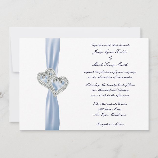 Inbjudan till anpassningsbar Ice Blue Hearts Weddi (Framsida)