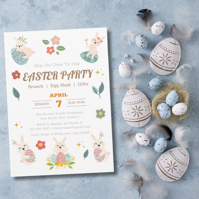 Inbjudan till anpassningsbar Påsk till Helgdag (Party Time for Easter, with customizable invitation card)