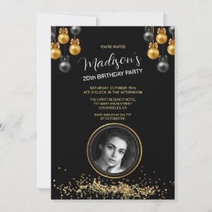 Inbjudan till anpassningsbar Photo Guld & Black Bi