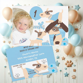 Inbjudan till anpassningsbar Photo Puppy Hund Blue