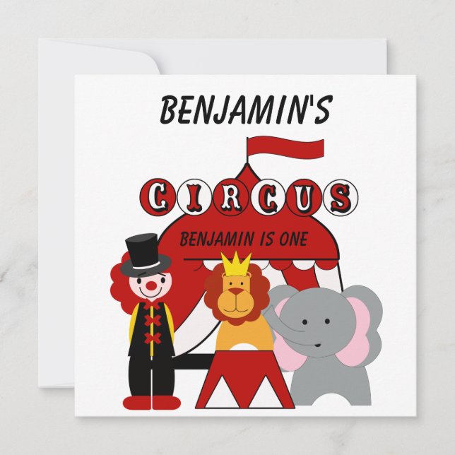 Inbjudan till anpassningsbar Röd och vit cirkus (Framsida)