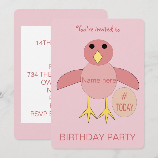 Inbjudan till anpassningsbar Rosa Birthday Girl Ch (Fram/baksida)