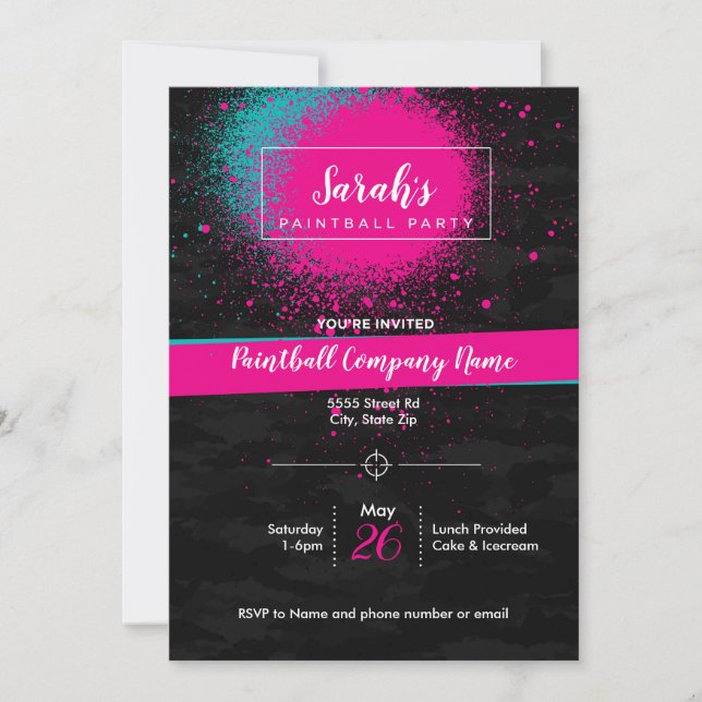 Inbjudan till Anpassningsbar till Paintball Party  (Framsida)