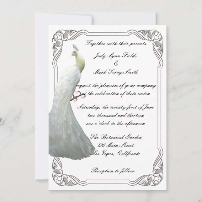 Inbjudan till anpassningsbar White Peacock Wedding (Framsida)