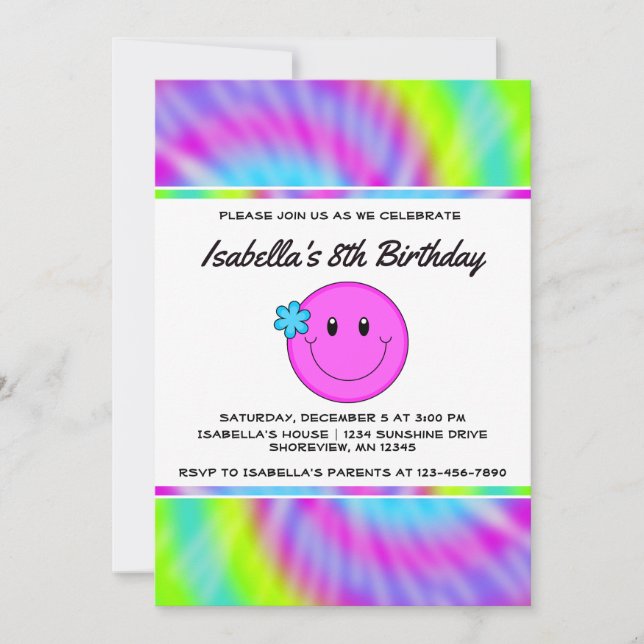 Inbjudan till ansikte Tie Dye Birthday (Framsida)